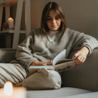 Reader curled up with a book