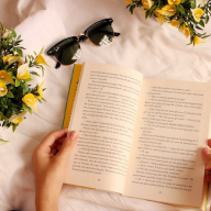 Reader curled up with a book